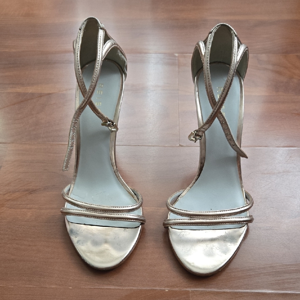 REISS Open Toe Evening Sandals - Peony Metallic Double Strap High Heel